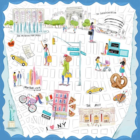 Lucy+Truman+Illustrated+map+Silk+scarf+Design+NYC+map+of+new+york