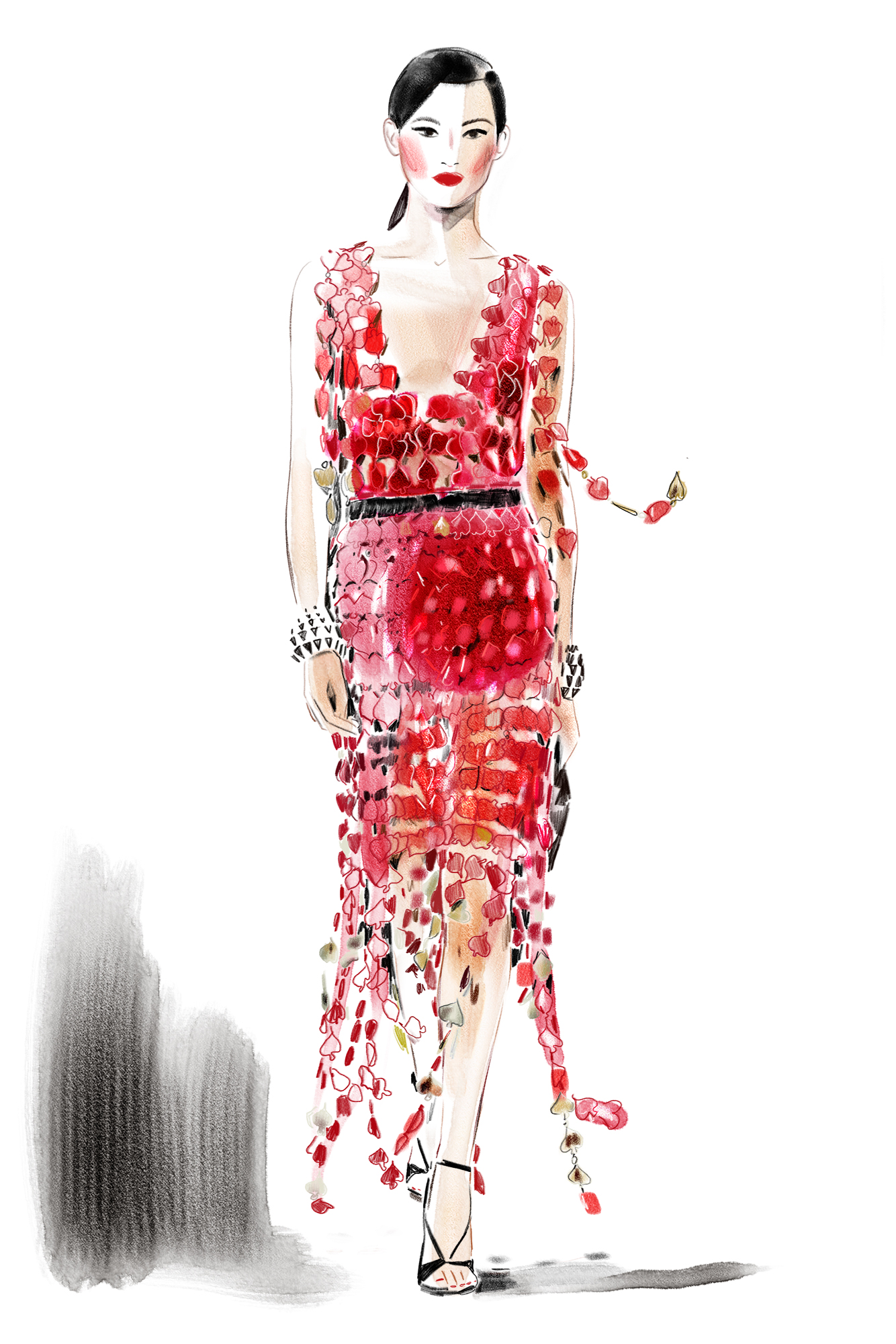Lanvin+illustrated+fashion+Lucy+truman+Fashion+show+illustration+live+illustrator