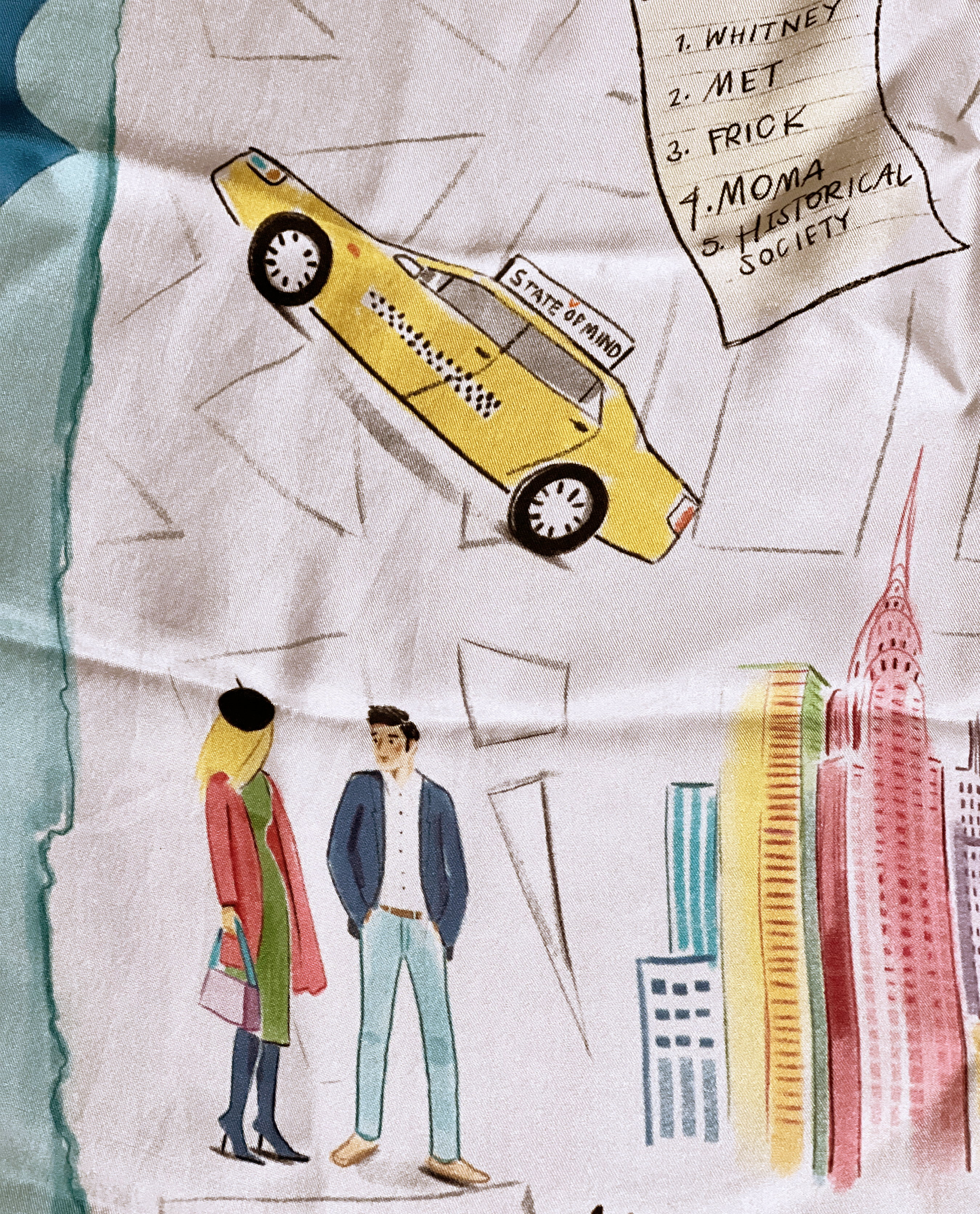 Lucy Truman Illustrated silk scarf Amato New York Map Yellow Cab