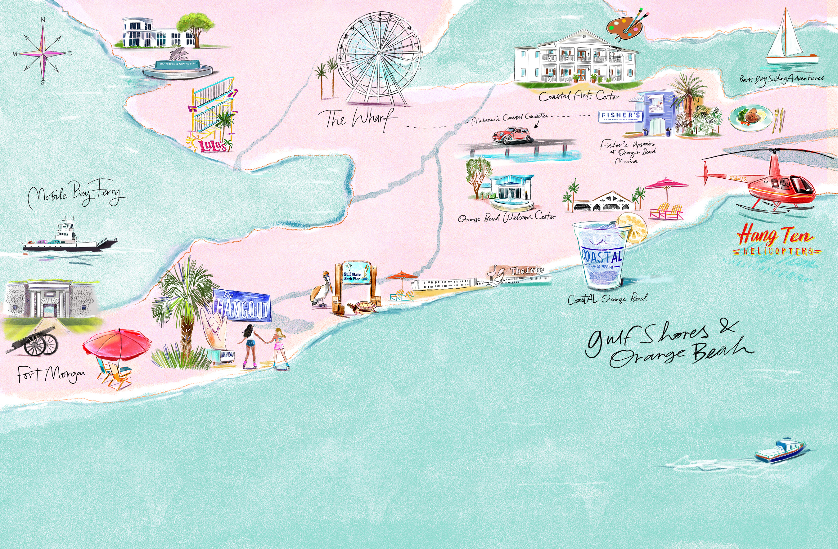 Gulf Shores Editorial Map Illustration Lucy Truman