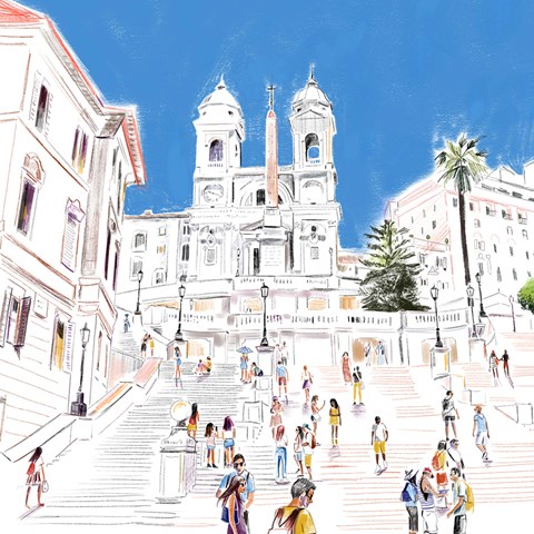 Lucy+Truman+Illustration+Travel+Italy+Rome+sketchbook+illustrator+Reportage+journal+artist+location+illustrator+travel+luxury+hotel+event+Spanish+Steps